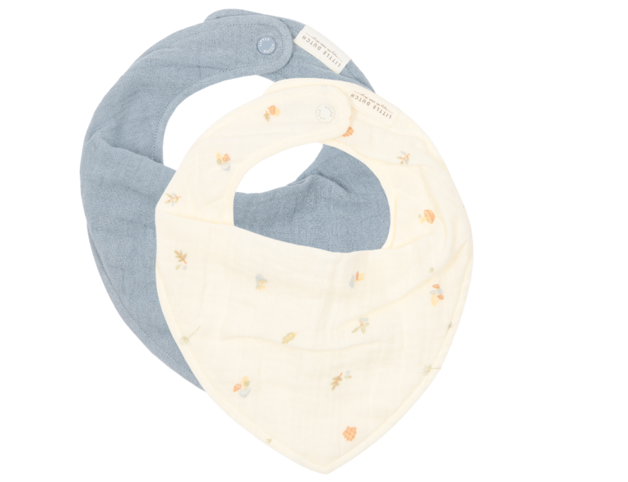 Bandana Bib Muslin Set Of 2 Forest Friends Forest Treasures Pure Denim Blue