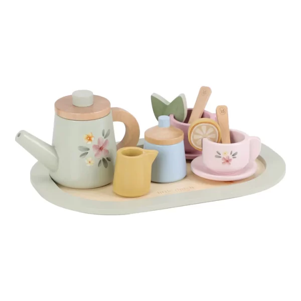0029924 Houten Theeservies Met Kopjes En Schotel