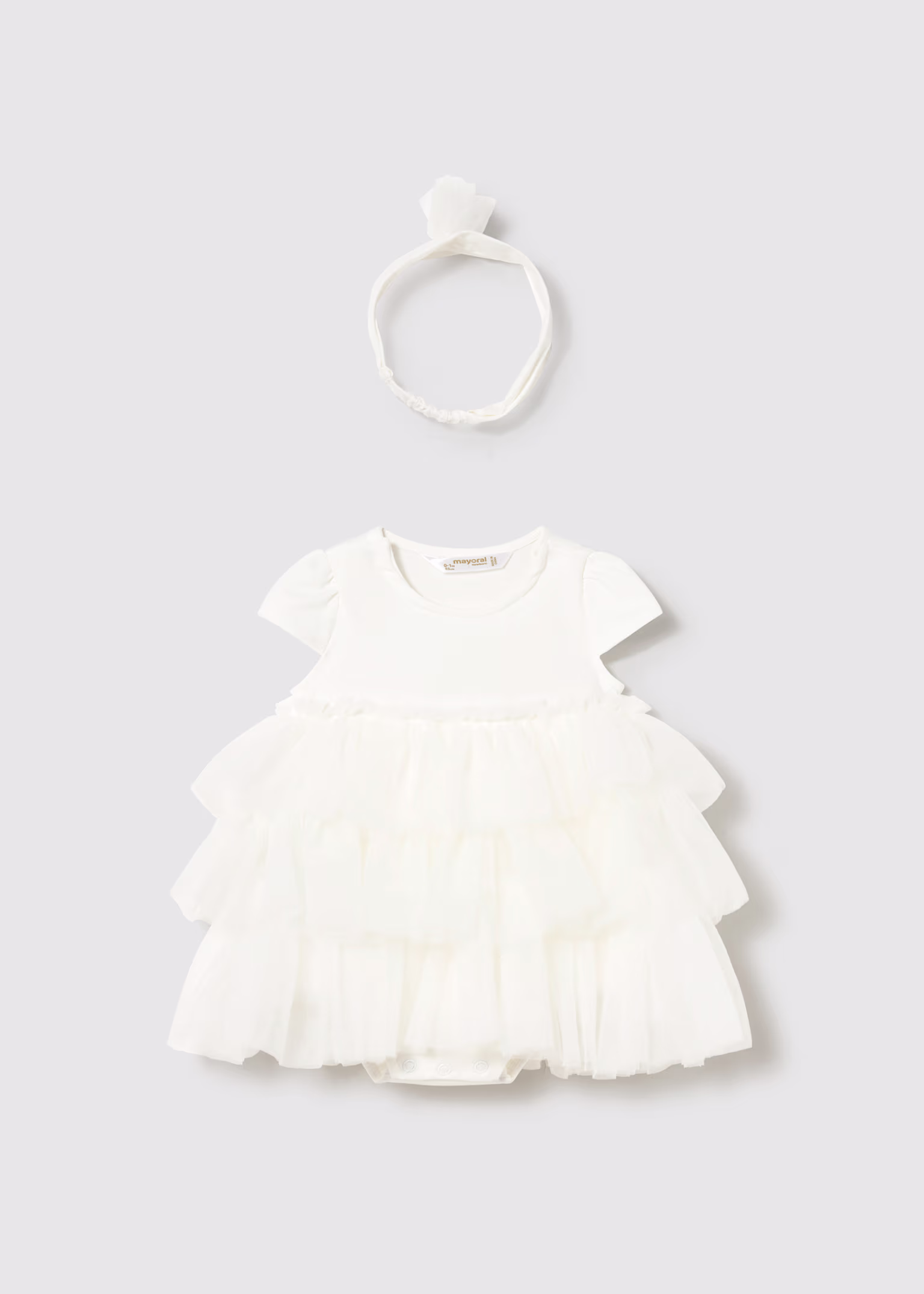 Ruffled Romper With Headband For Newborn Off White XL 4